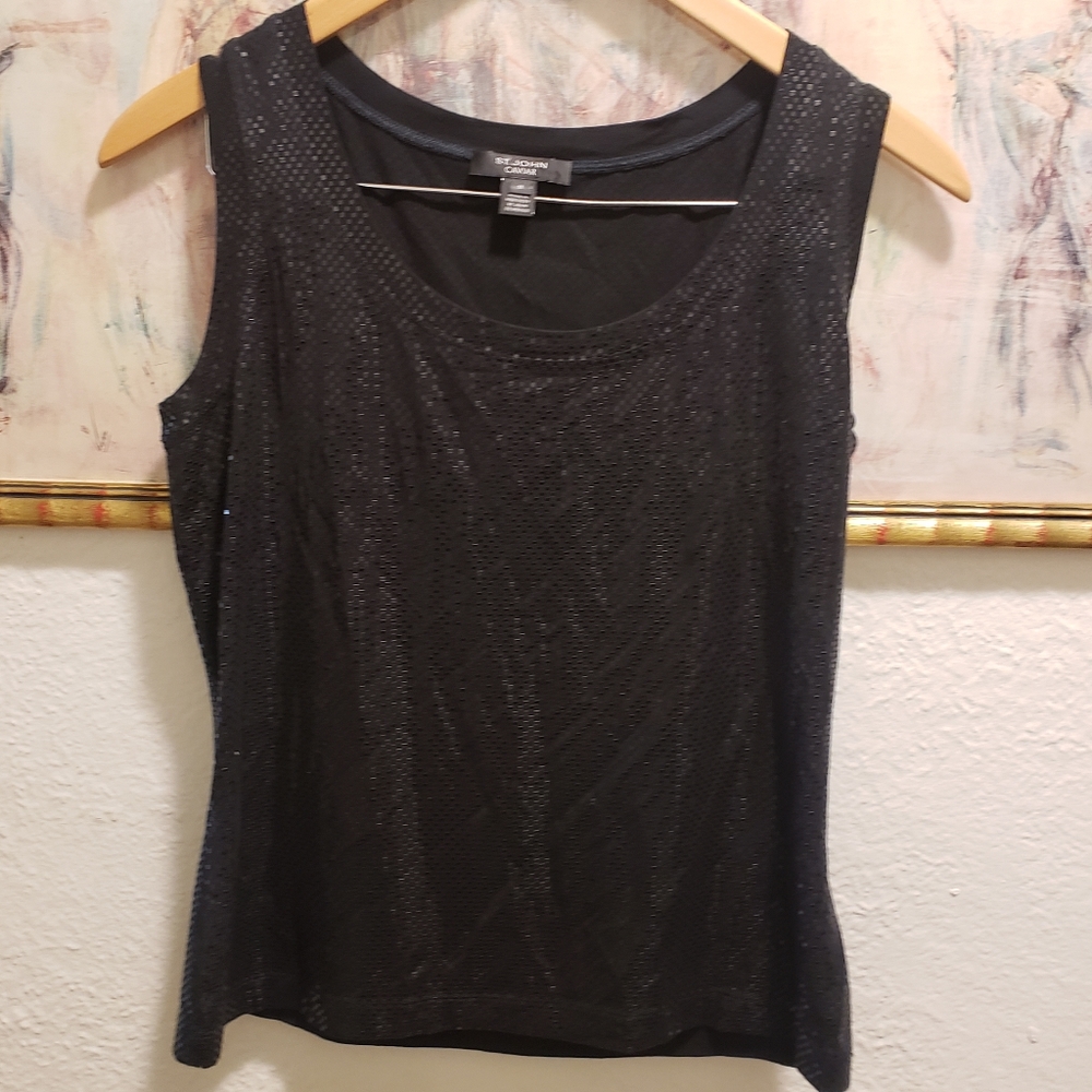 St. John Caviar Sequined Shimmer Sleeveless Top M